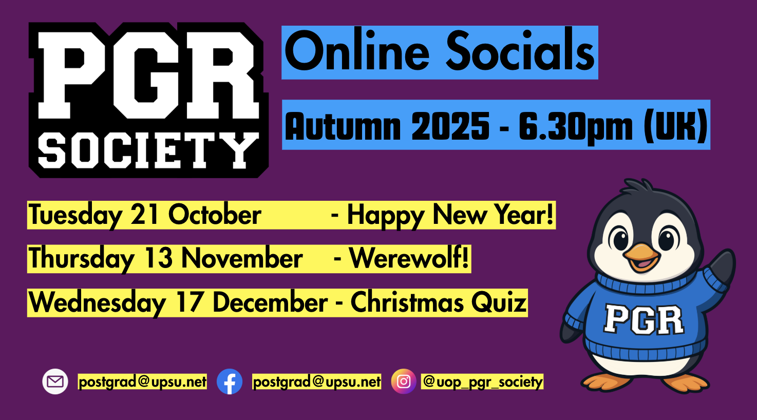 The image for the event named PGR Society Online Social (Zoom) - Christmas Quiz